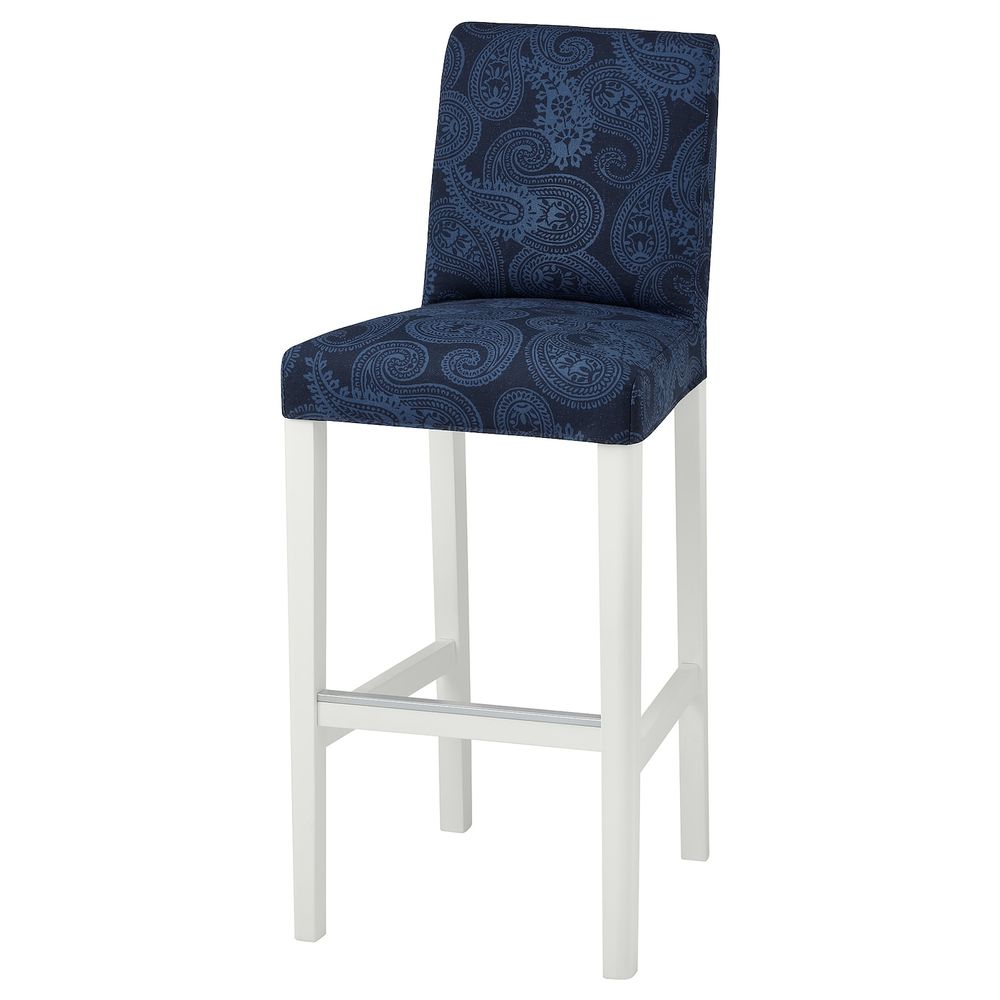 Стул барный, белый/Квильсфорс темно-синий/синий 75 см IKEA BERGMUND БЕРГМУНД 994.290.31 - фото 1