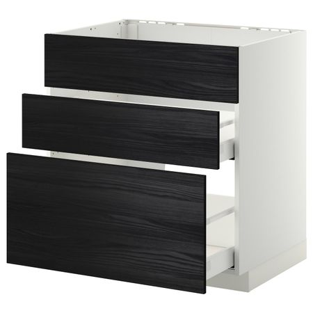 Напольный шкаф под мойку + 3 фронтальных панели/2ящ, белый, Тингсрид черный 80x60 см IKEA МЕТОД / МАКСИМЕРА 892.353.78
