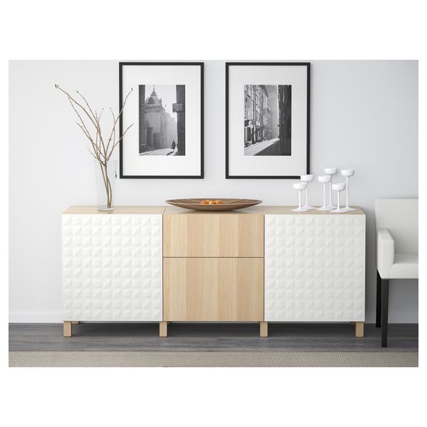 Комбинация для хранения с ящиками БЕСТО, Дьюпвикен белый, Лаппвикен под беленый дуб (180x40x74 см) - фото 2