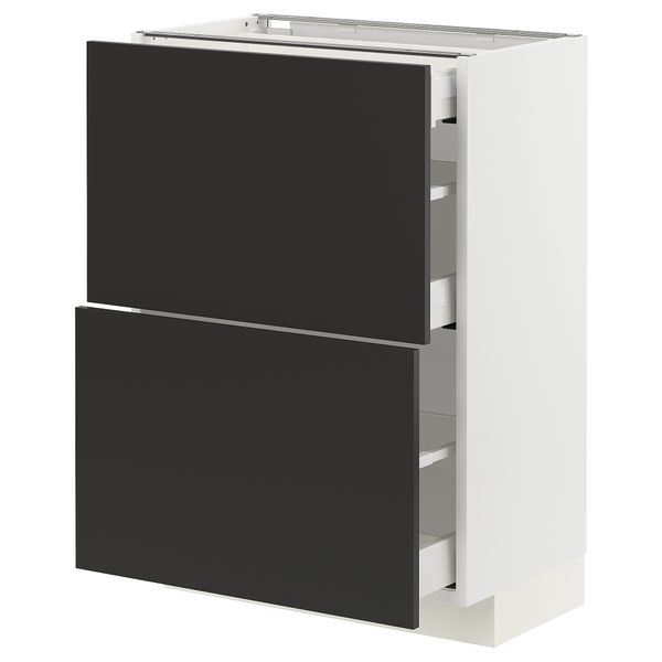 Напольный шкаф, 2 фасада, 3 ящика, белый, Nickebo матовый антрацит, 60x37 см IKEA METOD МЕТОД, MAXIMERA МАКСИМЕРА 094.983.02 - фото 2
