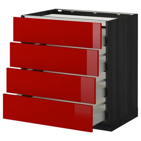 Напольный шкаф, 4 фронтальных панели, 4 ящика МЕТОД / МАКСИМЕРА, черный, Рингульт красный