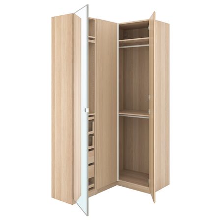Гардероб угловой, под беленый дуб/зеркальное стекло 160/88x236 см IKEA PAX ПАКС / REPVÅG/VIKEDAL РЕПВОГ/ВИКЕДАЛЬ 893.309.93