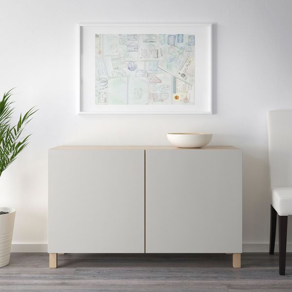 Комбинация для хранения с дверцами, под беленый дуб/Лаппвикен светло-серый 120x40x74 см IKEA БЕСТО 492.466.37 - фото 3