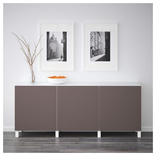 Комбинация для хранения с дверцами БЕСТО, белый, Вальвикен темно-коричневый (180x42x74 см) - схема-чертеж с размерами