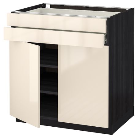 Напольный шкаф, 2 дверцы, 2 ящика МЕТОД / ФОРВАРА, черный, Рингульт кремовый (80x60 см)