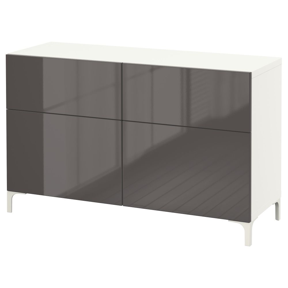 Комбинация для хранения с дверцами, ящиками БЕСТО, белый, Сельсвикен глянцевый/серый (120x40x74 см) - фото 1