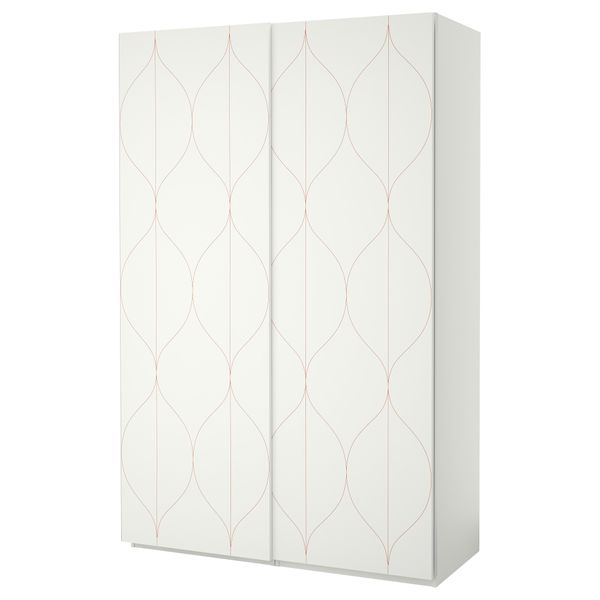 Гардероб ПАКС, белый, Своркмо сетчатый орнамент белый/оранжевый (150x66x236 см) - фото 2