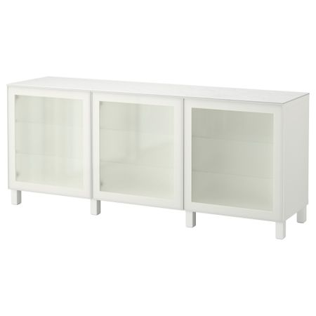 Комбинация для хранения с дверцами БЕСТО, белый, Глассвик белый матовое стекло (180x42x74 см)