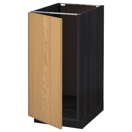Напольный шкаф для мойки, мусорных контейнер МЕТОД, черный, Экестад дуб (40x60 см)