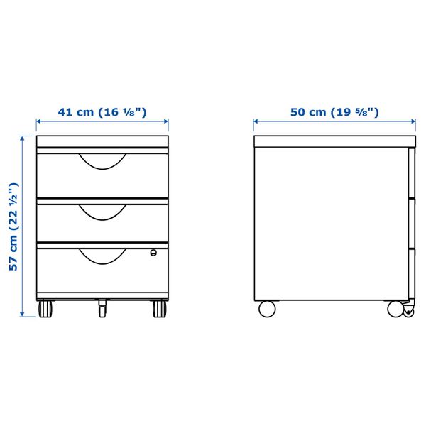 Тумба на колесиках с 3 ящиками, черный 41x57 см IKEA ERIK ЭРИК 803.599.24 - схема-чертеж с размерами