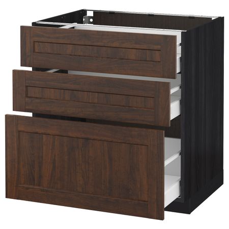Напольный шкаф с 3 ящиками, черный/Эдсерум коричневый 80x60 см IKEA МЕТОД / МАКСИМЕРА 792.364.58