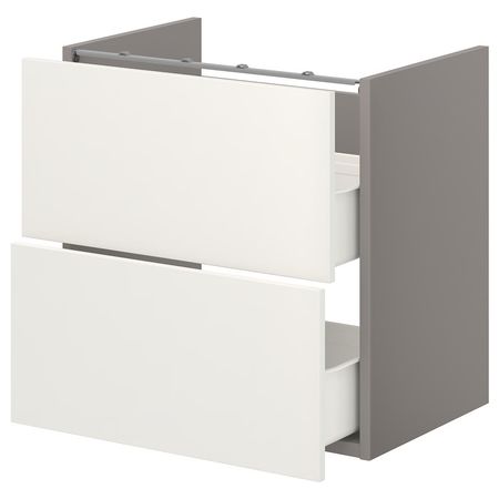 ENHET Напольный шкаф для раковины,2 ящика - серый/белый 60x42x60 см