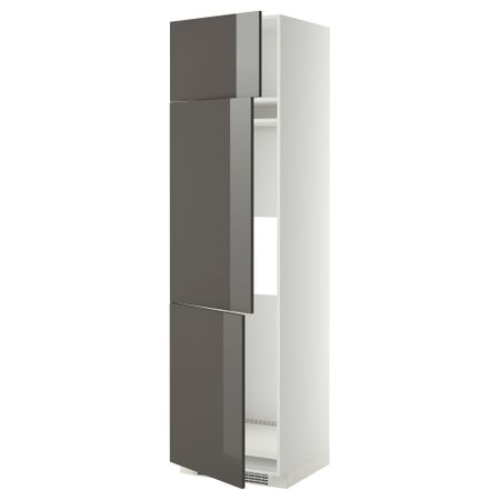Высокий шкаф для холодильника или морозильника, с 3 дверями МЕТОД, белый, Рингульт серый