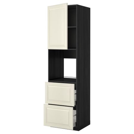 Высокий шкаф для духовки + дверца, 2 форнтальных, 2 высоких ящик МЕТОД / МАКСИМЕРА, черный, Будбин белый с оттенком