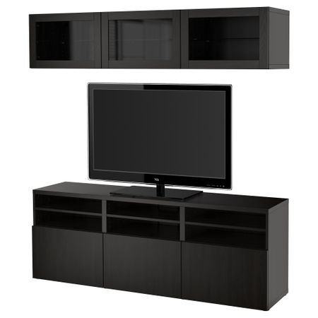 Шкаф для ТВ, комбинированный, стекляные дверцы БЕСТО, Лаппвикен, Синдвик черно-коричневый прозрачное стекло (180x40x192 см)