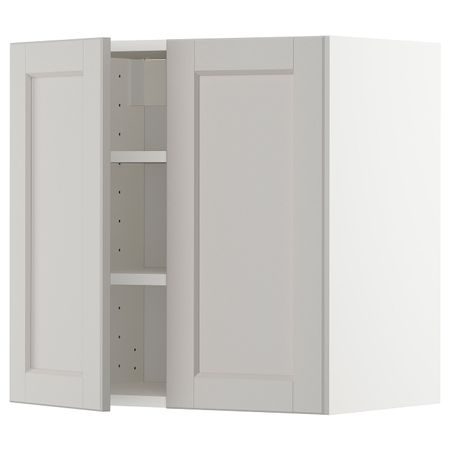 Навесной шкаф с полками/2дверцы, белый/Лерхюттан светло-серый 60x60 см IKEA METOD МЕТОД 193.014.42
