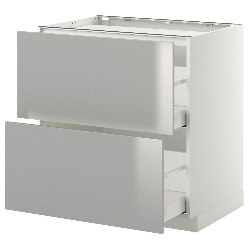 Напольный шкаф, 2 фронтальных панели, 3 ящика МЕТОД / МАКСИМЕРА, белый, Гревста нержавеющ сталь - фото 1