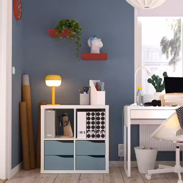 KALLAX Стеллаж - с 4 ящиками белый/серо-синий светлый волнистый 77x77 см - фото 2