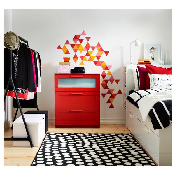 Комод с 3 ящиками БРИМНЭС, красный, матовое стекло (78x95 см) - фото 5