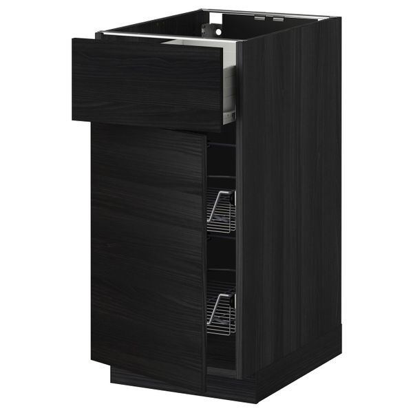 Напольный шкаф с проволочной корзиной/ящ/дверью, черный, Тингсрид черный 40x60 см IKEA МЕТОД / ФОРВАРА 392.673.24 - схема-чертеж с размерами