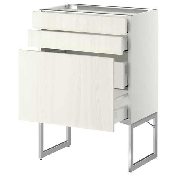 Напольный шкаф 3 фронтальных панели, 2 нижних, 2 средних ящика МЕТОД / МАКСИМЕРА, белый, Росдаль белый - схема-чертеж с размерами