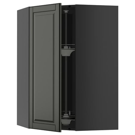 METOD Углов навесн шкаф с вращающ секцией - черно-серый/Bodbyn чёрный 68x100 см