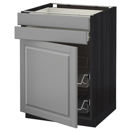 Напольный шкаф, дверца, 2 ящика, проволочных корзин МЕТОД / ФОРВАРА, черный, Будбин серый