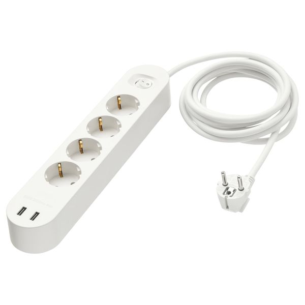 Удлинитель 4-местный, 2 USB-порта, белый 3.0 м IKEA KOPPLA КОПЛА 303.625.56 - фото 1