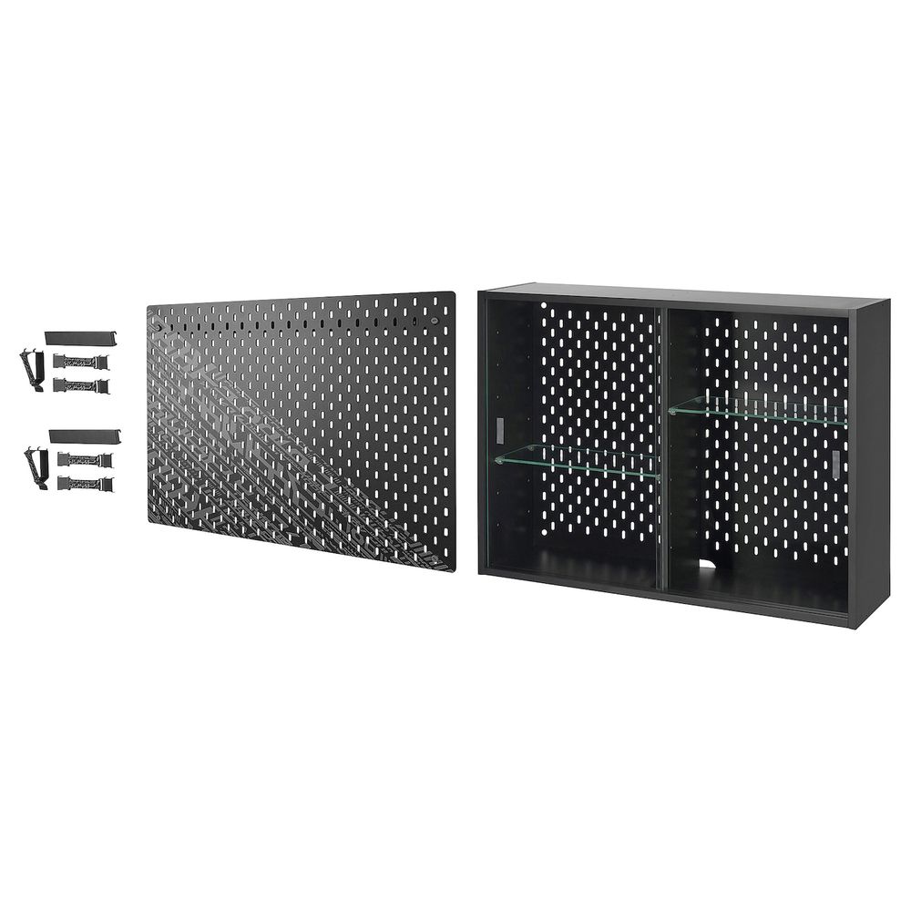 Шкаф-витрина/панель/2компл аксесс, темно-серый/черный IKEA UPPSPEL УППСПЕЛЬ 094.373.99 - фото 1