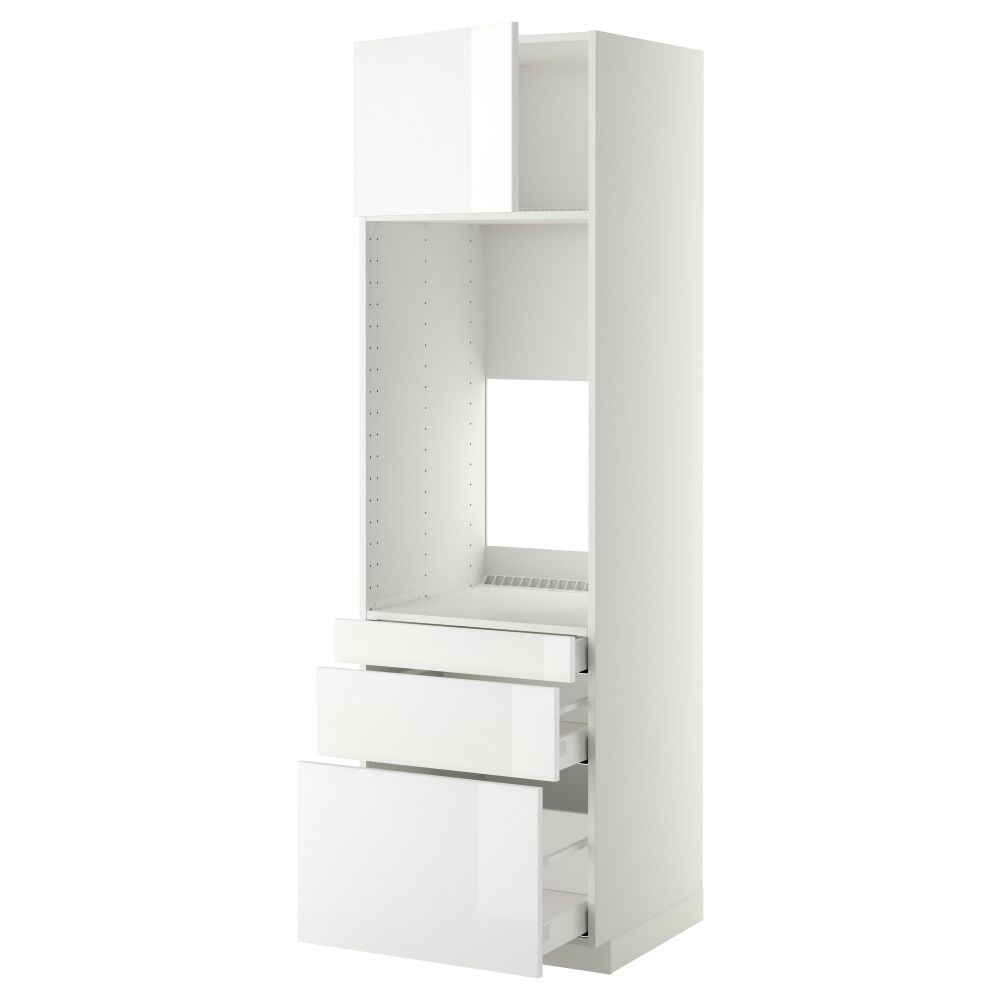 Высокий шкаф для двойной духовки, 3 ящика, дверца МЕТОД / МАКСИМЕРА, белый, Рингульт белый - схема-чертеж с размерами