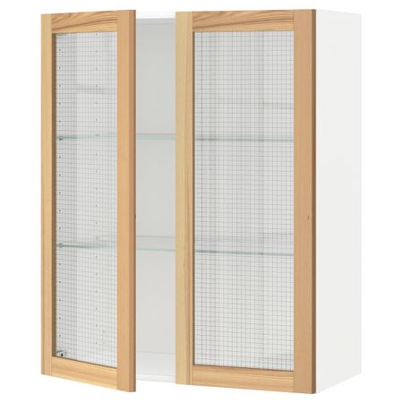 Навесной шкаф/полки/2стеклян двери, белый/Торхэмн ясень 80x100 см IKEA METOD МЕТОД 294.457.27