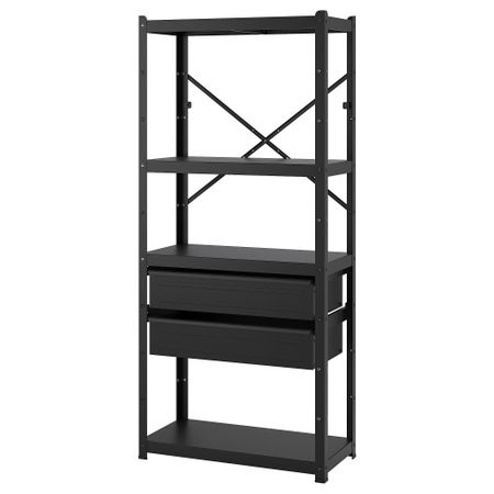 Стеллаж с ящиками, полками, черный, 85x40x190 см IKEA BRORINGE БРУР-ИНГЕ 994.950.97