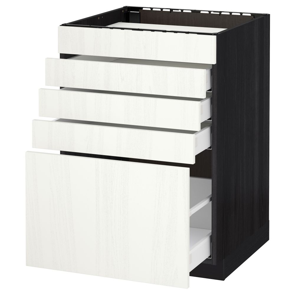 Напольный шкаф для варочной панели, 5 фасадов, 4 ящиков МЕТОД / МАКСИМЕРА, черный, Росдаль белый - схема-чертеж с размерами