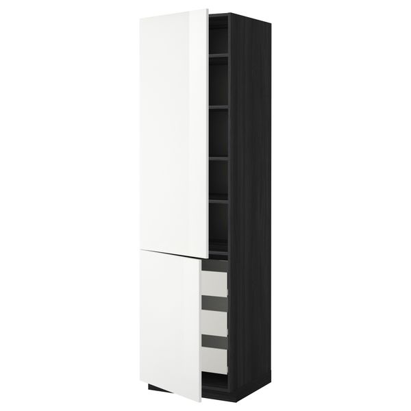 Высокий шкаф + полки, 3 ящика, 2 дверцы МЕТОД / ФОРВАРА, черный, Рингульт белый - фото 1
