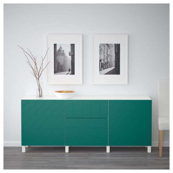 Комбинация для хранения с ящиками БЕСТО, белый, Халлставик сине-зеленый (180x40x74 см) - фото 2