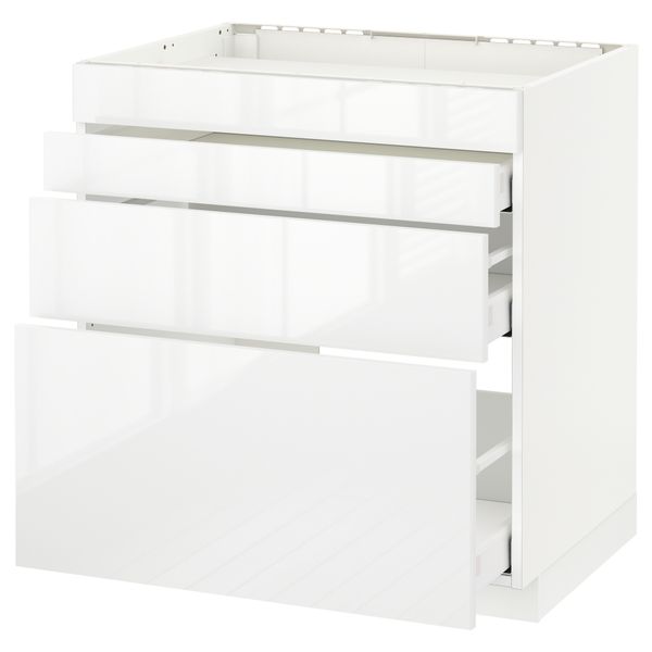 Напольный шкаф для духовки, 4фасада, 3 ящика МЕТОД / МАКСИМЕРА, белый, Рингульт белый - схема-чертеж с размерами
