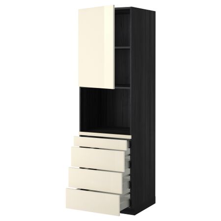 Высокий шкаф для комбинированния СВЧ, 4 ящика МЕТОД / МАКСИМЕРА, черный, Рингульт кремовый