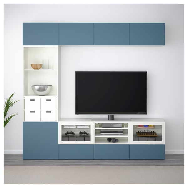 Шкаф для ТВ, комбинированный, стекляные дверцы БЕСТО, белый Вальвикен, темно-синий прозрачное стекло - фото 2