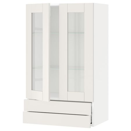 Навесной шкаф, 2 стекло двери/2 ящика, белый/Сэведаль белый 60x100 см IKEA METOD МЕТОД / MAXIMERA МАКСИМЕРА 694.463.34