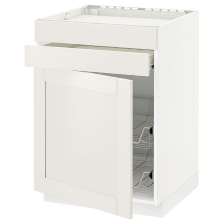 Напольный шкаф для варочной панели, ящик, 2 проволочных корзины МЕТОД / ФОРВАРА, белый, Сэведаль белый (60x60 см)