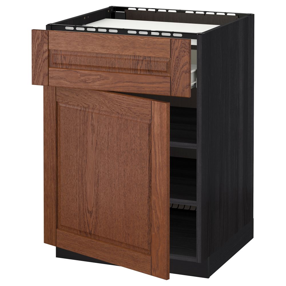 Напольный шкаф для варочной панели, ящик, полка, дверцы МЕТОД / ФОРВАРА, черный, Филипстад коричневый (60x60 см) - схема-чертеж с размерами