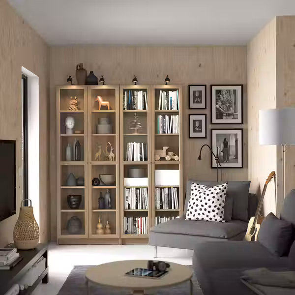 BILLY / OXBERG Стеллаж комбинация/стекл дверцы - под дуб 160x202 см - фото 2