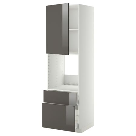 Высокий шкаф для духовки + дверь, 2 ящика МЕТОД / МАКСИМЕРА, белый, Рингульт серый