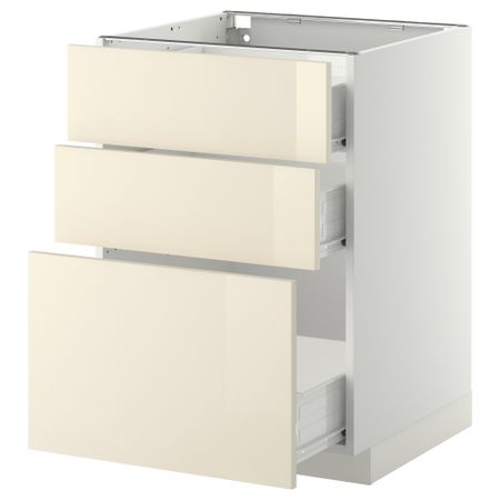 Напольный шкаф с 3 ящиками МЕТОД / ФОРВАРА, белый, Рингульт кремовый