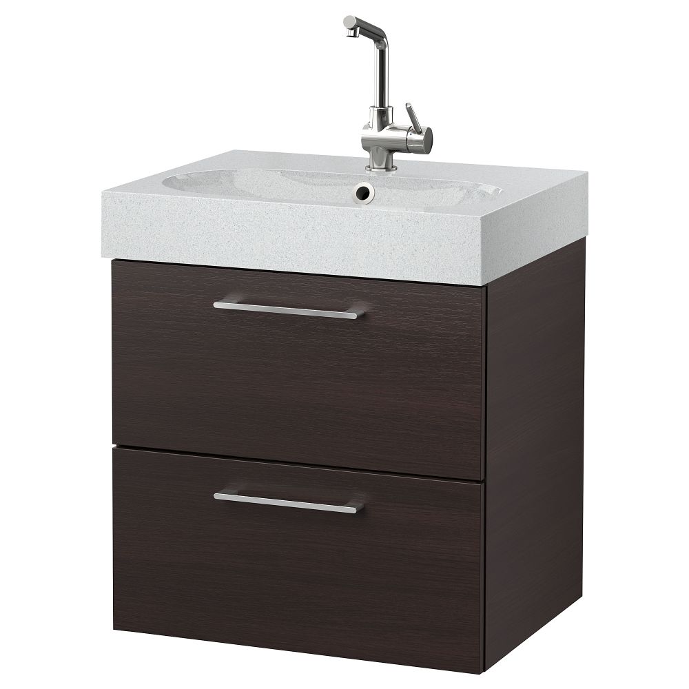 Шкаф для раковины с 2 ящиками ГОДМОРГОН / БРОВИКЕН, черно-коричневый, светло-серый (60x49x68 см) - фото 1