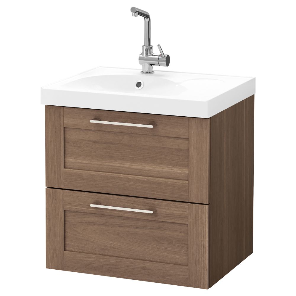 Шкаф для раковины с 2 ящиками ГОДМОРГОН / ЭДЕБОВИКЕН, под грецкий орех (60x49x64 см) - фото 1