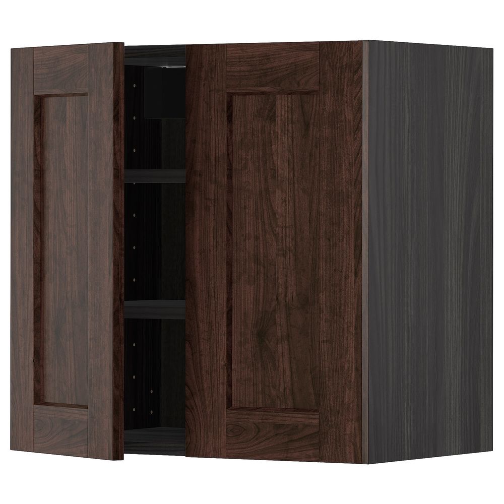 Навесной шкаф с полками/2дверцы, черный/Эдсерум коричневый 60x60 см IKEA МЕТОД 893.021.79 - схема-чертеж с размерами