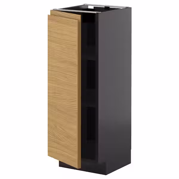METOD Напольный шкаф с полками - черно-серый/Voxtorp под дуб 30x37 см - фото 1