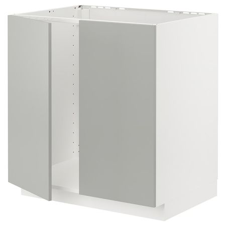 METOD Напольный шкаф для мойки+2 двери - белый/Havstorp светло-серый 80x60 см