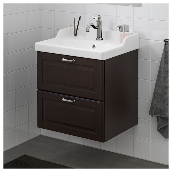 Шкаф для раковины с 2 ящиками ГОДМОРГОН / РЭТТВИКЕН, Кашён темно-серый (62x49x68 см) - схема-чертеж с размерами